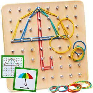 Wooden Geoboard - Montessori Toys for 3 4 5 Year Old Kids and Toddlers